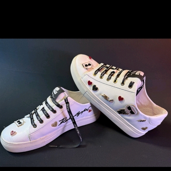 Karl Lagerfeld Shoes - Karl Lagerfeld White Sneakers with Black Laces and Red Accents
